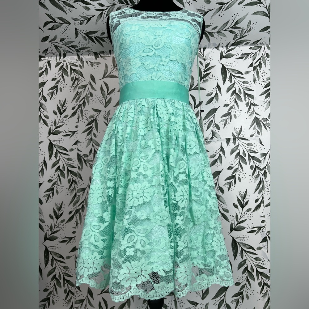Elegant Lace Mint Green Prom Bridesmaid Cocktail Dress Sz XS Satin Waistband #D